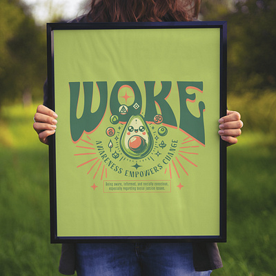 woke adorable avocado cartoon cute design funny kittl pop culture print on demand t shirt t shirt design woke