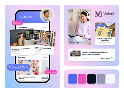 Bento Grids for E-learning App | Velvot bento bento grids color palette course digital education e learning edtech educational platform elerning learning app logo online class online courses studying ui ux