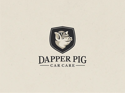 Dapper Pig Car Care Logo animal boar branding car dapper graphic design helmet illustration logotype mascot pig pig logo piglet pilot racer rider shield sow swine typography