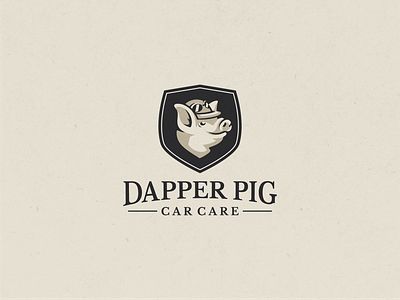 Dapper Pig Car Care Logo animal boar branding car dapper graphic design helmet illustration logotype mascot pig pig logo piglet pilot racer rider shield sow swine typography