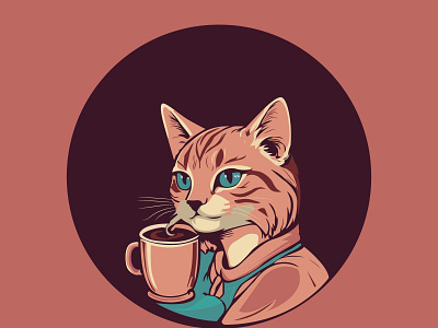 Cat illustration Design animals cat coffe color cute design drawing face head illustration logo outdoor tea vector