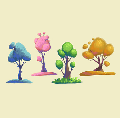 Seasons and trees 2d art cartoon digital art environment fairytale fantasy icons illustration props