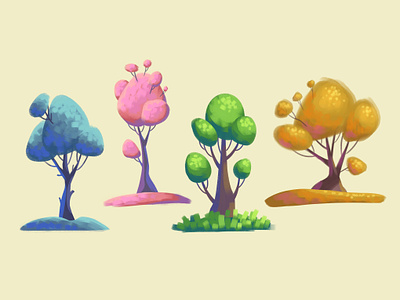 Seasons and trees 2d art cartoon digital art environment fairytale fantasy icons illustration props