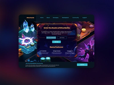 EtherCards P2E NFTs Card Game UI blockchain blockchaingaming cardgame crypto dapp design digitalcollectibles gamingui nft nftgame nfts p2e p2e nft playtoearn solana ui uiux wallet web3 website