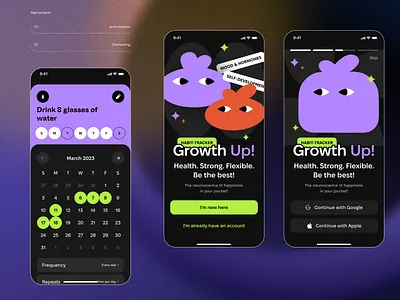 Habit Tracker App app calendar charts clean colorful concept dark mode dark theme dashboard design system habit habit tracker healthcare illustration mental health minimal mobile app tracking ui design ux design