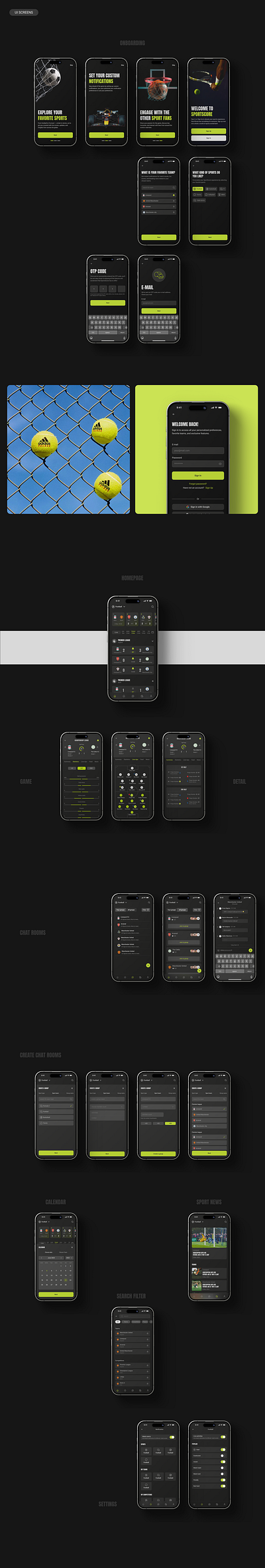 SPORT APP (UX/UI Design) app appdesign login onboarding otp register search signin sportapp ui ux