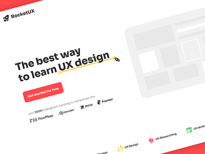 Concept for UX Design platform clear clear interface landing landing concept page learning minimal browser mockup partners platform red button rocket ui ux ux design