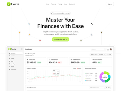 Finvive - Hero Section finance green hero section landing page landing page design saas saas design saas landing page design ui