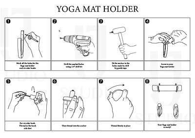 Instruction guide on how to set up your Yoga Mat Holder. design graphic design illustration
