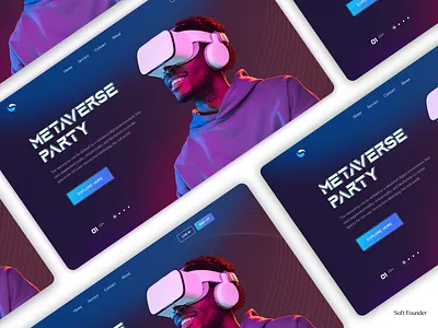 Metaverse party landing page ai artificial artificial intellegence crypto futuristic game gradient illustration imagination landing page metaverse nft ui design uiux virtual reality vr