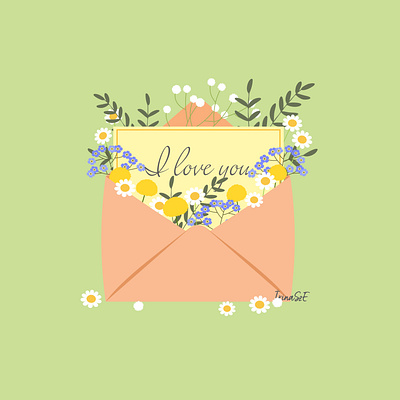 Love note with wild flowers blossoms card design chamomila country flowers daisy floral design flower illustration forget me not forgetmenot love illustration love letter love note myosotis nature romance romantic vector flowers wedding flowers wedding illustration wild flowers