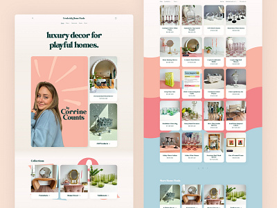 Shopify Website - Frederick Home Finds bright colorful coral e commerce ecommerce feminine fun furniture home decor home page light pink product page retro salmon shopify vintage web design website