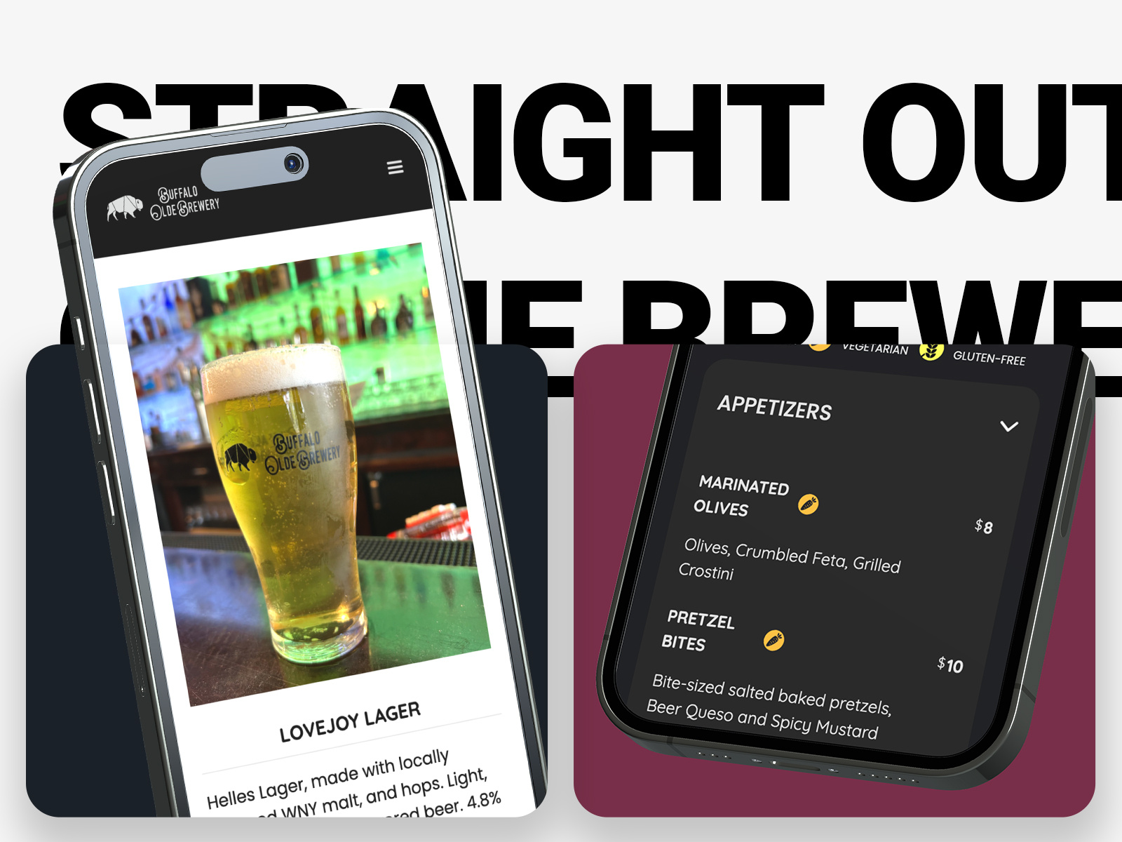 Buffalo Olde Brewery 3d animation components content writing development ecommerce logo menu design photography responsive seo ui design