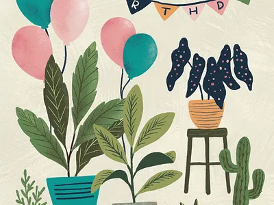 Birthday Plants ballons birthday birthday party handdrawn house plants illustration plant party plants potted plants