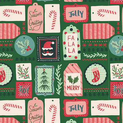 Christmas Tags christmas gift tags handdrawn holiday tags illustration print and pattern repeat pattern surface pattern vintage gift tags winter holiday