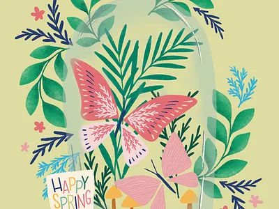 Spring Cloche botanicals butterflies cloche flowers handdrawn happy spring illustration spring spring floral spring vibes