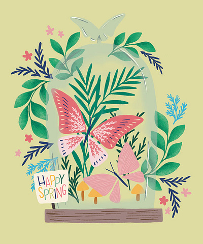 Spring Cloche botanicals butterflies cloche flowers handdrawn happy spring illustration spring spring floral spring vibes