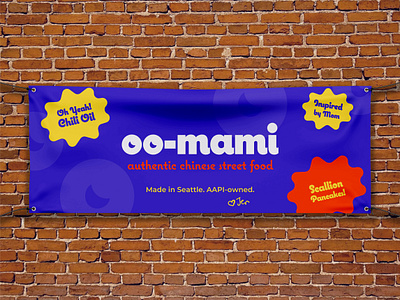 Farmer's Market Banner: oo-mami banner bright chinese farmers market food cart food truck fun market marketing playful pops of color purple red seattle street food vinyl banner yellow