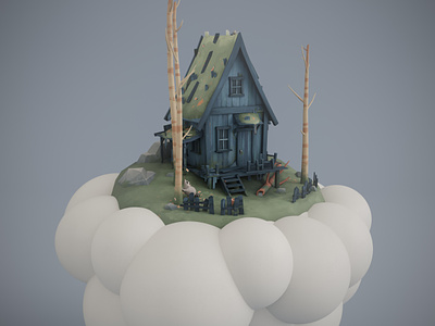 Alone Forest House🛖 alone animation clouds creative design exterior forest house