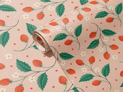 Strawberry Pattern art licensing floral gift wrap illustration pattern strawberry surface design wrapping paper
