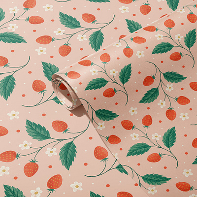Strawberry Pattern art licensing floral gift wrap illustration pattern strawberry surface design wrapping paper