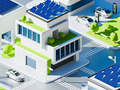 Metergrid - 3D Illustrations 3d arts 3d city 3d design 3d illustration animation branding building city clean energy electric car electric cars solar ui
