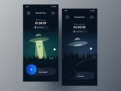 CurrentVPN - Dark Mode VPN App 🤘🔥 3d app design dark mode app dark vpn mobile app ui ux vpn vpn app website