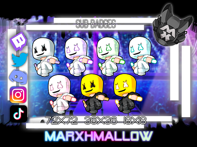 DJ Marshmello Tier Sub Badges For Twitch dj marshmello illustration kawaii twitch emotes music badges music emotes rave sub badges twitch assets