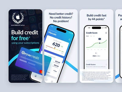 App Screenshots for Grow Credit app app screenshots app store app store screenshots app store slides clean google play grow credit minimalist modern screenshots ui ui design ux ux design