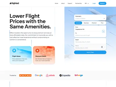 Flight Booking Website booking card cards contact discount flight flights form input landing tab tabs ticket travel ui ux web website