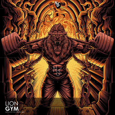 LION GYM animals apparel body building clothing fire fitness fitness center gym halloween illustration lion lion fitness lion gym merchendise movie poster muscle nft tshirt design under armour workout