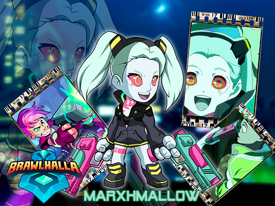 Brawlhalla: Cyberpunk Edgerunners Rebecca 2d fighting brawlhalla cyberpunk cyberpunk edgerunners fighting game illustration rebecca video game art