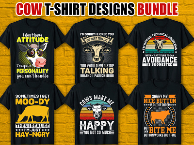 Cow T-shirt Designs Bundle animal animals apparel cattle cow cows custom t shirt design graphic design merch design milk pet pet design petlover print on demand t shirt tee tee shirt trendy typography typography t shirt