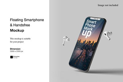 Floating Smartphone & Handsfree Mockup perspective