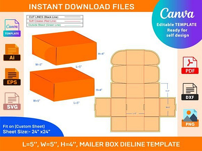 Small Mailer Box 5''x5''x4'' Dieline box box die cut branding design dieline illustration packaging packaging design vector