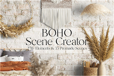 Boho Style Scene Creator - Frames bed bedroom bohemian cottage decoration desk dream empty ethnic hindu indian knitted knitted macrame knitted pattern knitted wall hanging macrame macrame wall hanging natural product mockup wood
