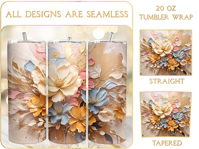 Luxury 25 Oil Painting Floral 20oz Skinny Seamless Tumbler Wrap flower pattern wrap