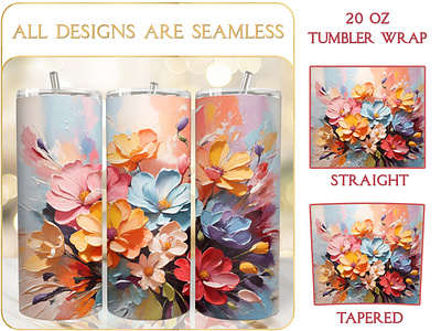 Oil Painting Floral Seamless 20 Oz Tumbler Wrap Design flower pattern wrap