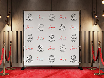 Backdrop Banner with Red Carpet Mockup PSD wall