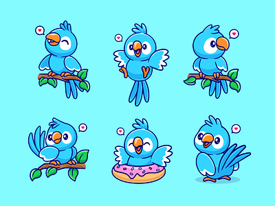 Cute Blue Bird Collection🦜 animals bird blue bird branch cute donut face fauna flying icon illustration leaf logo nature pet pigeon wings