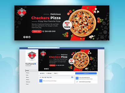Facebook Cover Design (Checkers Pizza) 3d ads design banner design branding design graphic design graphicdesign logo ui ui design