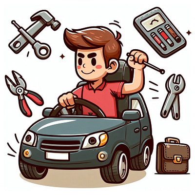 Auto fixing challenge auto fix automobile cartoon character illustration my auto fix