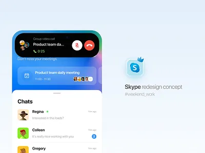 Skype redesign concept app calendar call chat concept dynamic island group call interaction interaction design meet meeting messaging messaging app skype ui ux video call
