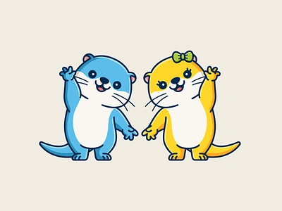 Otter Siblings adorable otter cartoon character chibi cute illustration cute mascot cute otter friendly happy illustration kawaii illustration kawaii mascot lovely mascot otter sea otter siblings smiling waving welcoming pose