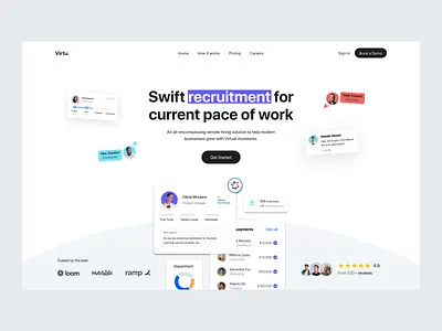 Virtu - Recruitment Agency Landing Page b2b clean dipa inhouse framer hero hero section hiring hr human resource job portal landing page modern recruitment saas startup ui ui design web design webflow website