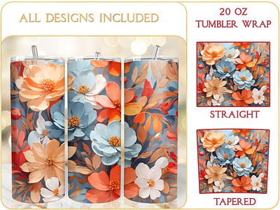 Oil Painting Flower Seamless Tumbler Wrap Design printable tumbler wrap design seamless tumbler