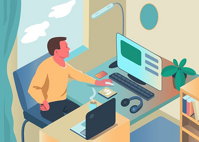 Alone in the office comfort vector illustration