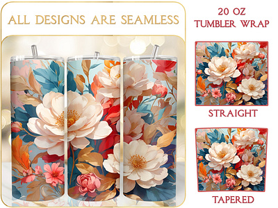 Luxury Oil Painting Floral Tumbler Wrap Design 20oz skinny tumbler