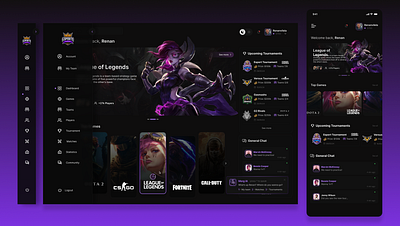 Esports Gaming Tournament dark mode dashboard design esports figma games graphic design league of legends mobile screen prototype responsivity ui ui design user experience user interface ux