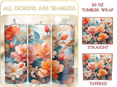 Oil Painting 25 Floral Straight and Tapered Tumbler Wrap Design 20oz skinny tumbler